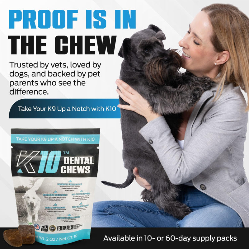 K10 Dental Chews (10 Count) – Low-Calorie Dog Chew with Human-Grade Ingredients – Dog Chews that Support Fresh Breath, Oral Hygiene, Digestion & Vitality – Vet-Preferred Dental Treats for Dogs Dental Chews 10 Count
