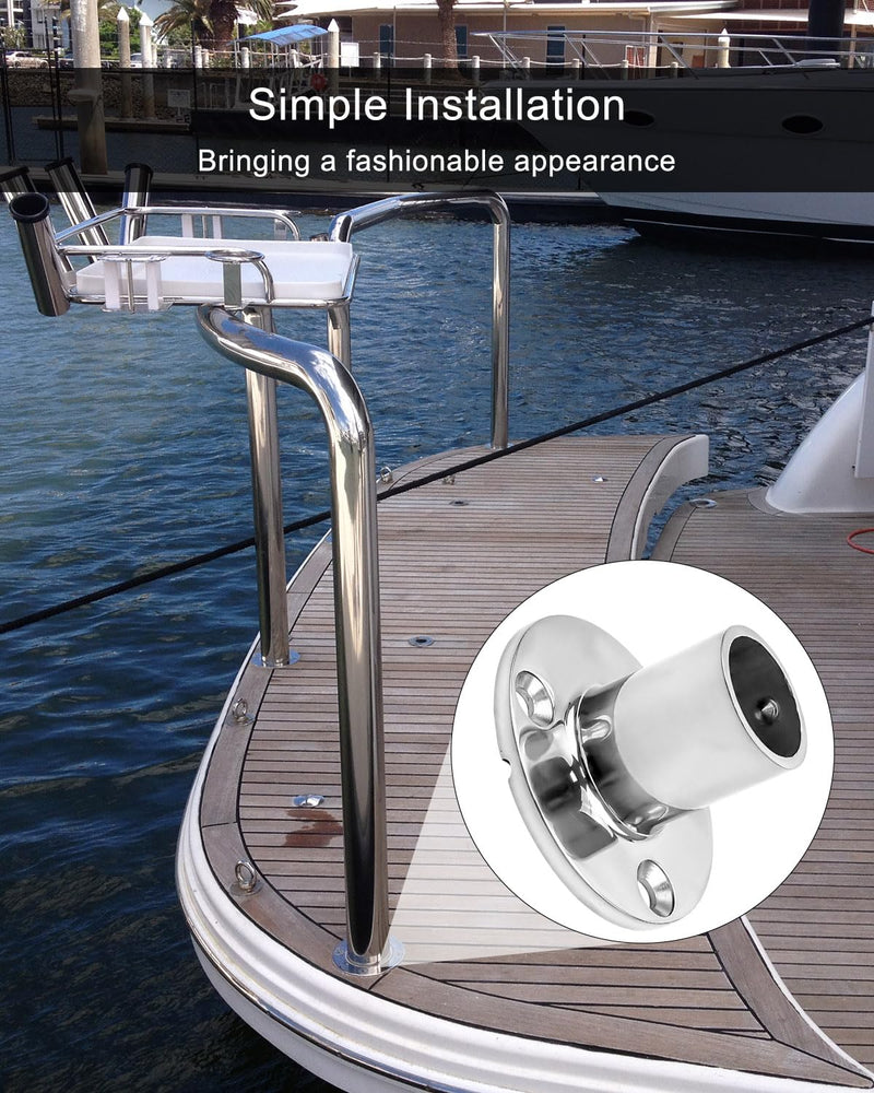 2pcs Boat Hand Rail Base for 7/8" or 1" Tube, 316 Stainless Steel Round 90° Rectangular Base Rail Fitting 1''