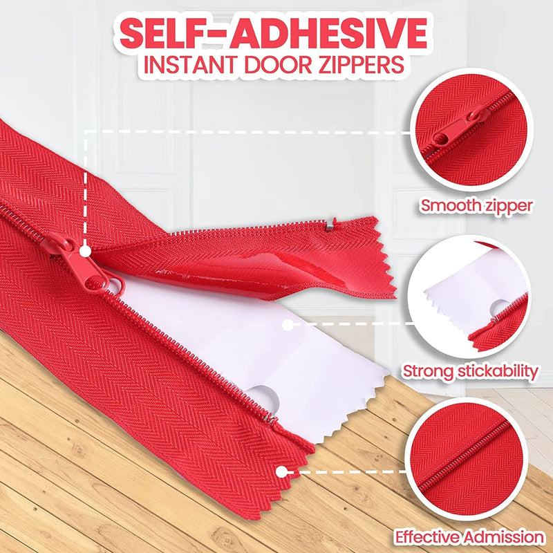(4-Pack) Heavy-Duty Dust Protector Zipper (Red) - Self-Adhesive Instant Door Zipper - 7 Ft Long x 3 in Wide Zipper - Includes 4 Zippers and Plastic Sheeting Cutter Accessories Red (4 Pack)