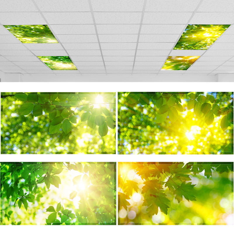 ROCEEI Pack of 4 Fluorescent Light Covers for Ceiling Lights, 4 x 2 ft, Magnetic Light Covers Classroom Light Filters Drop Fluorescent Light Shade Panel for Office Home School (Fresh Leaves) Fresh Leaves