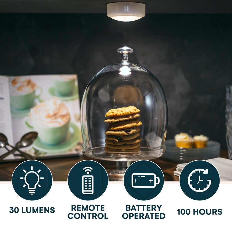 Brilliant Evolution LED Puck Light | Wireless LED Under Cabinet Lighting | Under Counter Lights for Kitchen | Battery Operated Lights | Under Cabinet Light (6 pack with batteries (White))