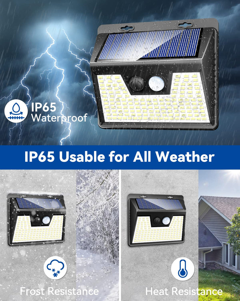 Peasur Solar Lights Outdoor Motion Sensor, 6 Pack 140 LED Solar Powered Fence Light Waterproof, 3 Modes Solar Security Wall Lighting for Outside Yard Deck Garden Black Frame