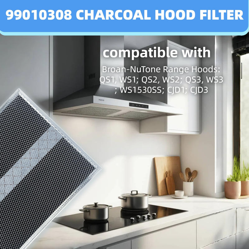 S99010308 Carbon Replacement Filter compatible with Broan QS WS BPSF30 GE: WB02X10707 NON-Ducted Range Hood Charcoal Filters 10.8" X 13.3" (2-Pack)