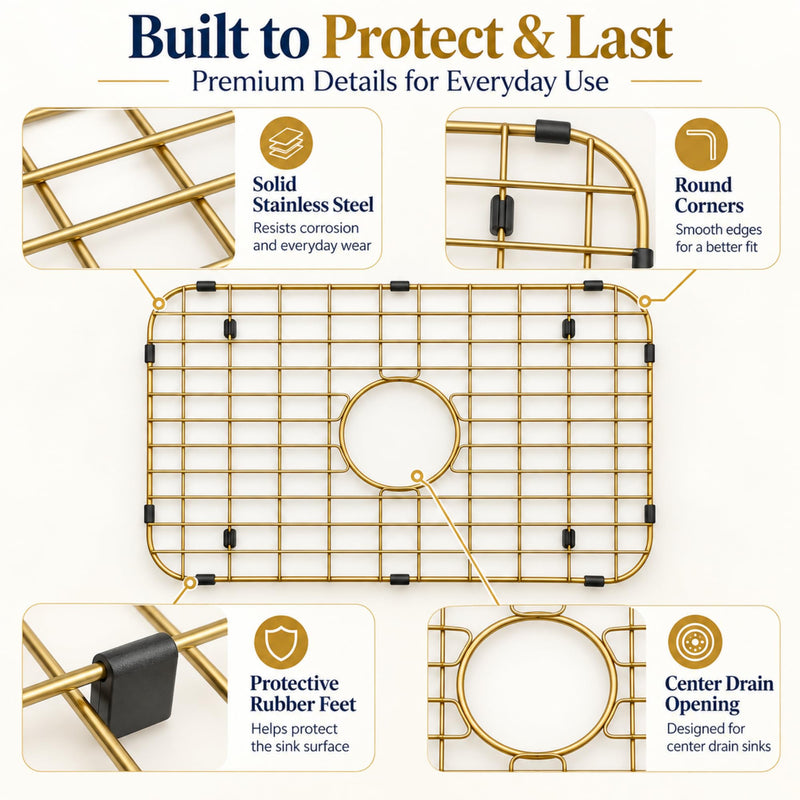 Gold Sink Grid 26 3/16" X14 1/16",Sink Protectors for Kitchen Sink 26 3/16" x 14 1/16" Gold