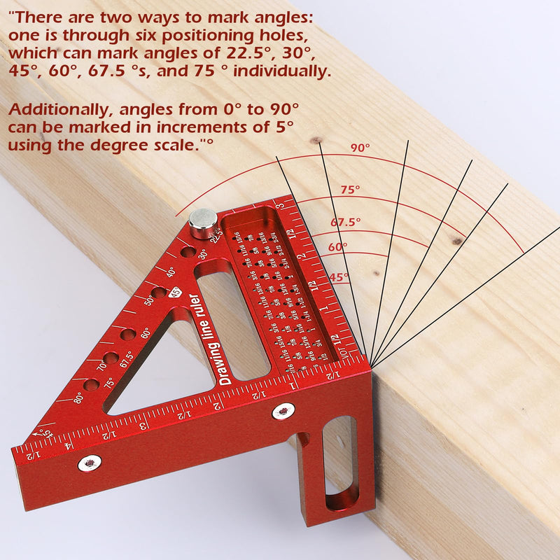 3D Multi-Angle Measuring Ruler -Precision Woodworking 3D Square Protractor 22.5-90 Degree and Miter Triangle Ruler - Aluminum Alloy Drawing Line Ruler for Engineer Carpenter and Craftsmen Red…
