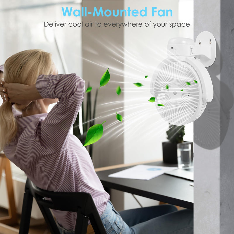 OGZ Portable Fan for Travel Wireless with Remote Timer, 7 Inch Small Desk Fan with LED Night Light 90° Oscillation, Rechargeable USB Fan for Cruise Bed Beside Sleeping Camping Tent White