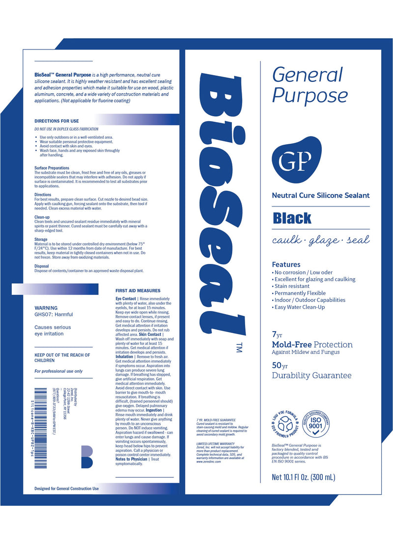 Black BioSeal 100% Silicone Sealant Caulk General Purpose, Waterproof and No Odor 10.1 Ounce Cartridge -Black (1) 1