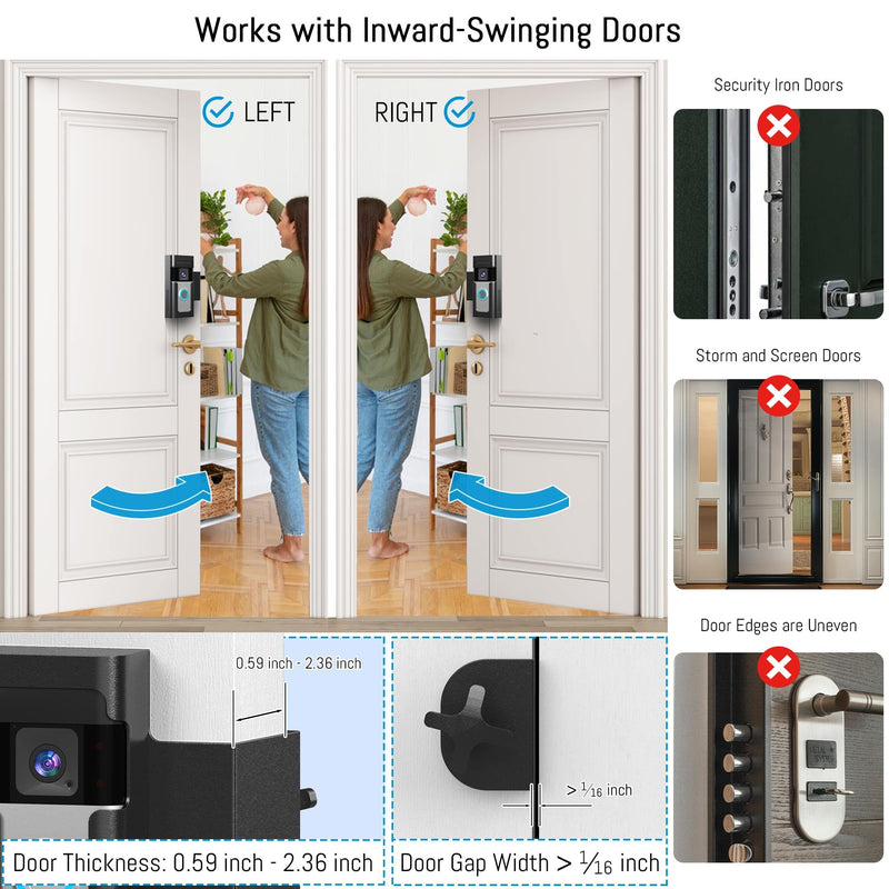 Anti Theft Ring Doorbell Mount - Renter Friendly Ring Doorbell Holder for Apartment Door - All Metal Ring Door Bracket Blink Doorbell Mount No Drill ‎Frosted Black