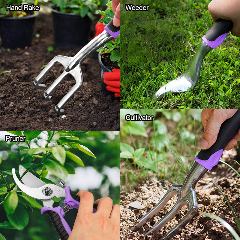 Garden Tools Set 83 Piece, Succulent Tools Set Included, Heavy Duty Aluminum Gardening Tools for Gardening, Non-Slip Ergonomic Handle Tools, Storage Tote Bag, Gifts Tools for Women Purple