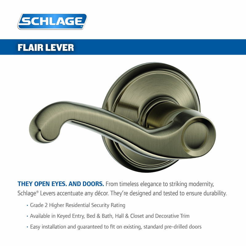 SCHLAGE F40FLA620 Flair Privacy Lever, Antique Pewter Standard