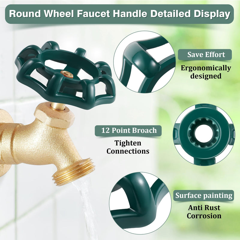 Dreyoo 2 Pack Outdoor Faucet Handles, 0.43" Round Stem Hole Faucet Handle Compatible with LASCO 01-5109, Round Wheel Handle Fits Most 3/8" Shaft Sillcock Valve Stems (12 Point Broach, Green) 12 Point Broach