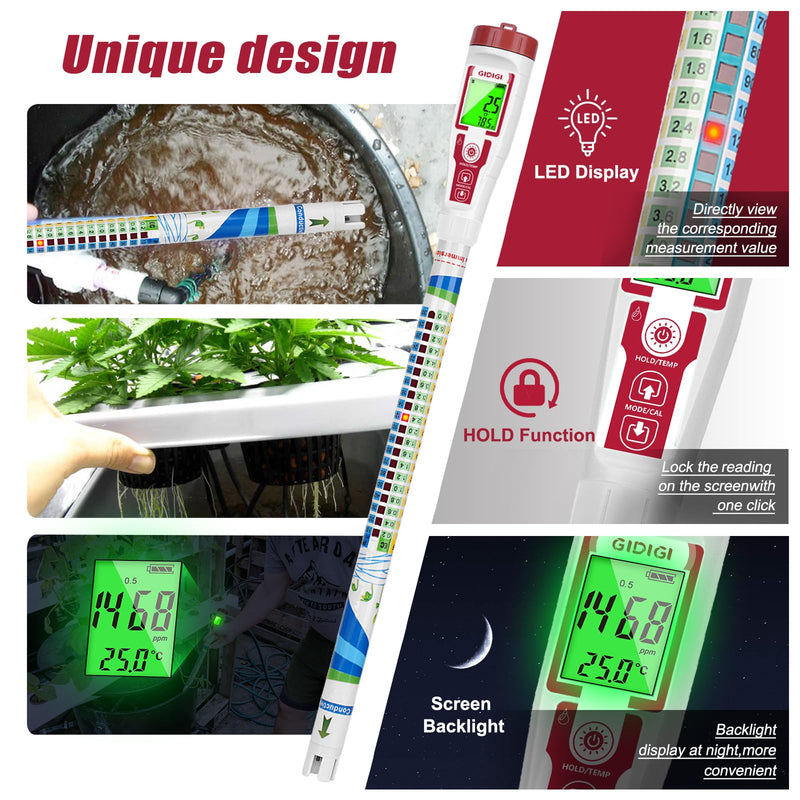 Truncheon Nutrient Meter PPM Meter Hydroponics TDS Meter Digital Water Tester EC TDS Tester(EC/PPM500/PPM700/CF) Specifically Designed for DWC Hydroponic System, Indoor Plant Grow, Home Garden etc