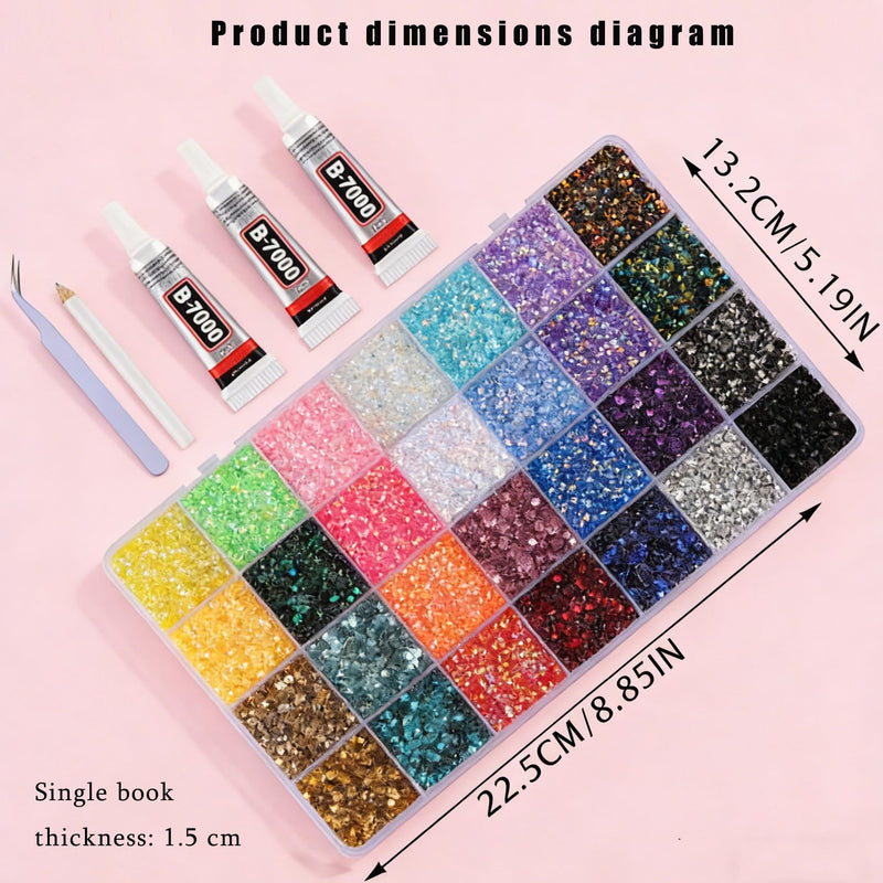 28 Colors Resin Jelly Gems Bedazzling Kit, 3mm Flatback Rhinestone Gems for Nail Art Crafts, with 3 Bottles B7000 Glue for Clothes, Shoes, Bedazzled DIY Jewelry Making Heavy Duty Weather Resistant