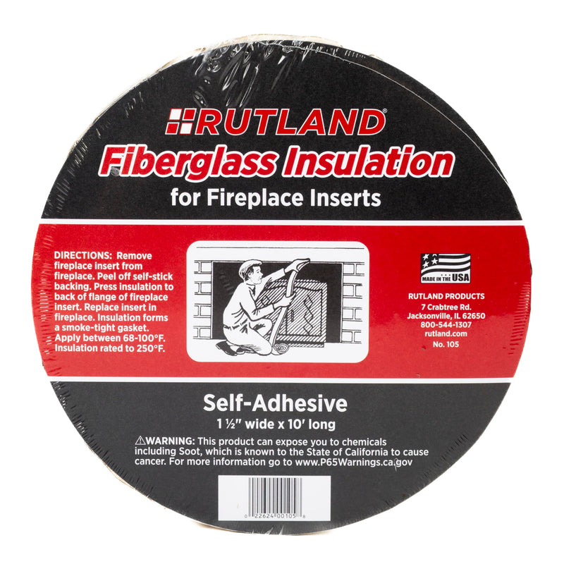 Rutland Fireplace Insert Insulation Fiberglass Strip, Self-Adhesive 1-1/2" x 10' Roll, White-Yellow High Temperature Fiberglass Gasketing for Sealing Insert Flange & Masonry Walls 1-1/2" x 10'
