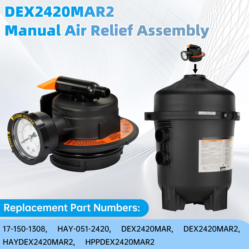 DEX2420MAR2 Manual Air Relief Assembly, 2420MAR2 Air Relief Valve, Compatible with DE and Cartridge Pool Filter, Fits ProGrid DE, SwimClear, SwimClear Cartridge, and DEP Filter Models such as DE4820 Black