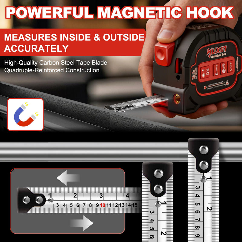 3-in-1 Laser Tape Measure - 196ft Max Laser Distance Meter & 16ft AutoLock Measuring Tape, ±1/16" Professional Precision, Type-C Rechargeable, Magnetic Hook, 6 Mode for Construction