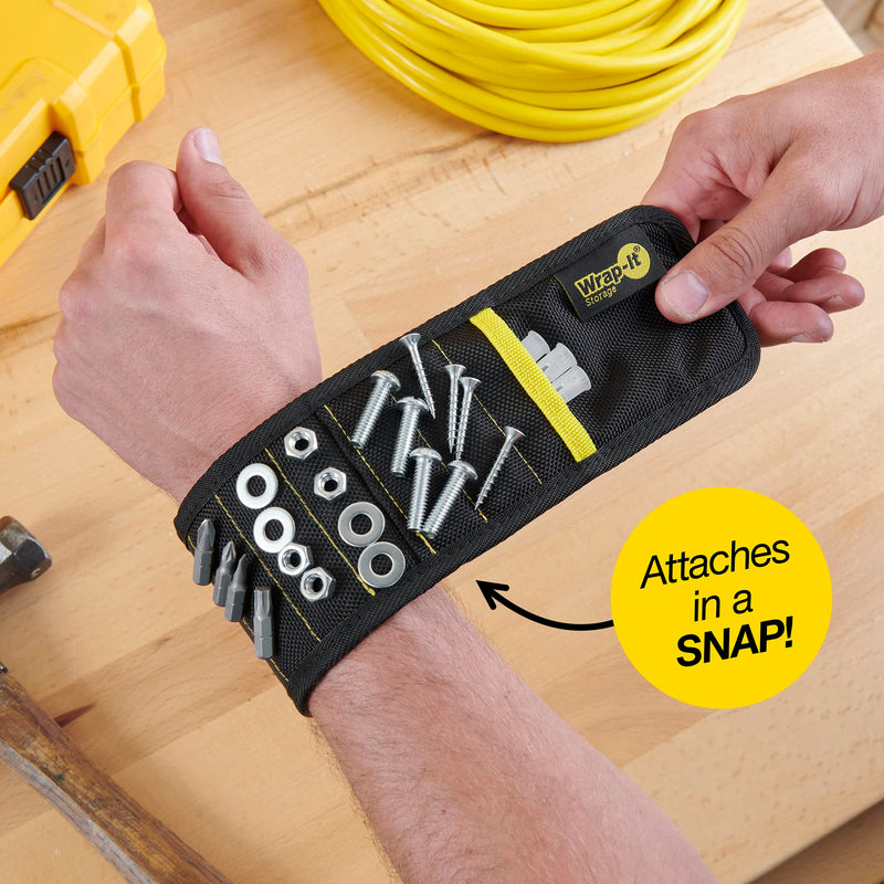 MagSnap Magnetic Wristband by Wrap-It Storage - Wrist Magnet Tool Belt and Screw Holder - Great Tool Gift for Dad