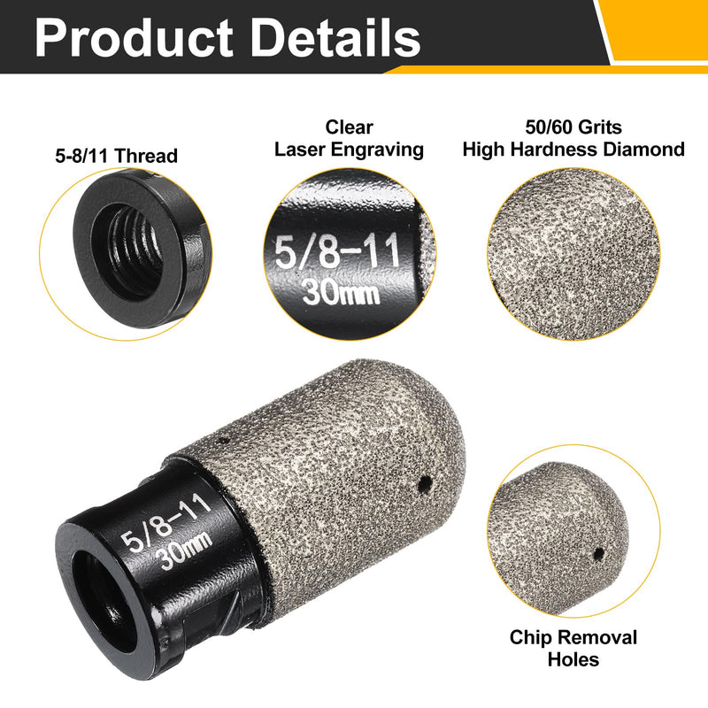 HARFINGTON 2pcs Diamond Finger Bit 30mm Dia Dry Core with 5/8"-11 Thread Diamond Chamfer Bit for Enlarging Shaping Milling Existing Holes on Porcelain Tile Ceramic Marble Countertop Black 2