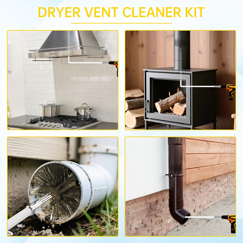 30 Feet Dryer Vent Cleaner Kit, Duct Cleaning Brush with 23 PP Rods and 4-Inch and 6-Inch Dryer Vent Brush, Dryer Cleaning Kit Suitable for Dryer Duct Cleaning Kit for Chimneys, Pipes,Dryers,Crevices