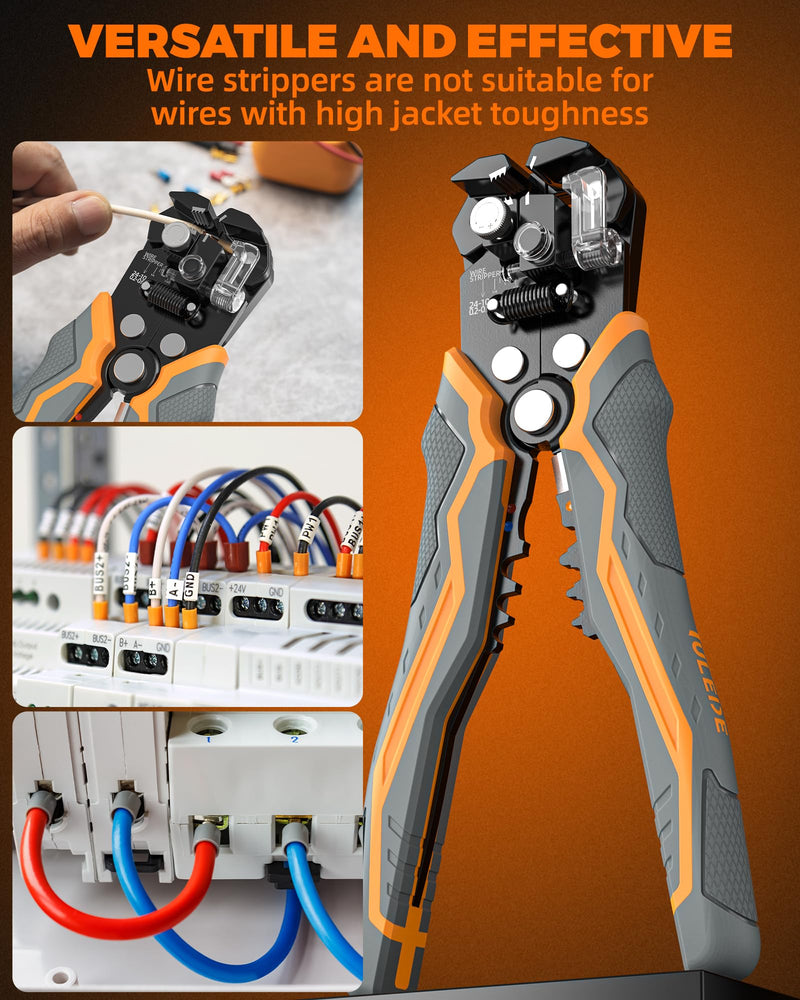 3-In-1 Self Adjusting Wire Stripper, Stripper/Cutter/Crimping Automatic Wire Stripper, 8 Inch Wire Stripper Tool for 10-24 AWG, Comes with Replaceable Stainless Steel Blades & Springs ‎TLD02001