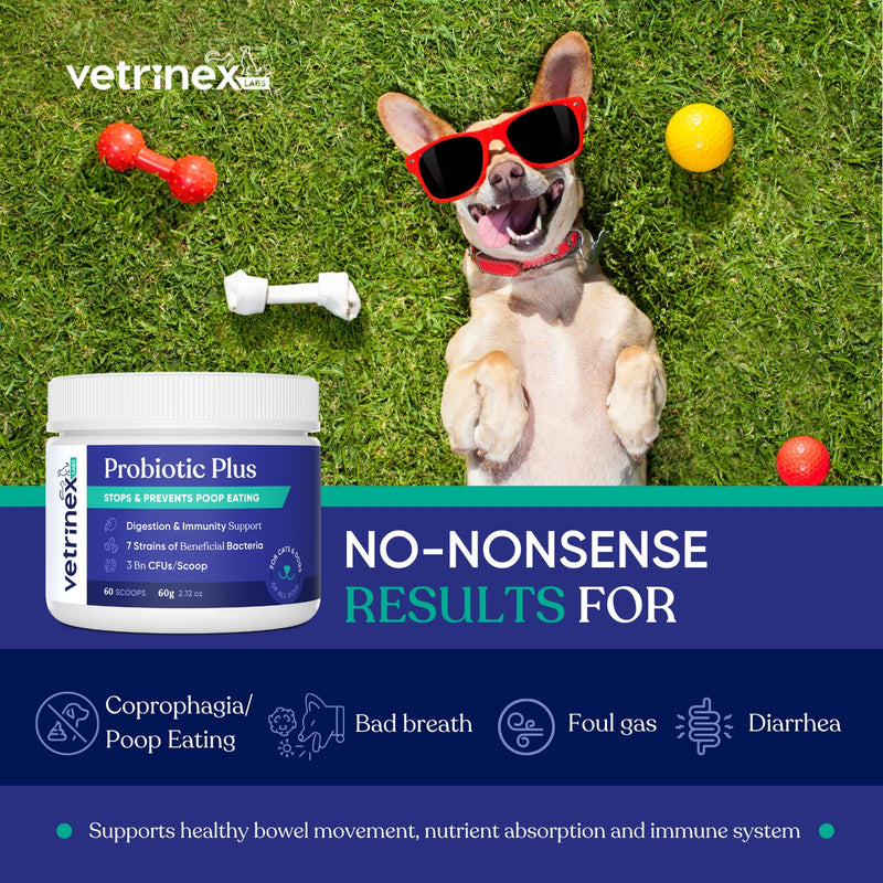 Vetrinex Labs Coprophagia Poop Eating Deterrent & Prevention, Stop & Prevent Stool Eating Treatment - Probiotics for Dogs, Cats and Puppies - Forbids Dog from Eating Poop - Probiotic Powder Original 60 gram - PawsPlanet Australia