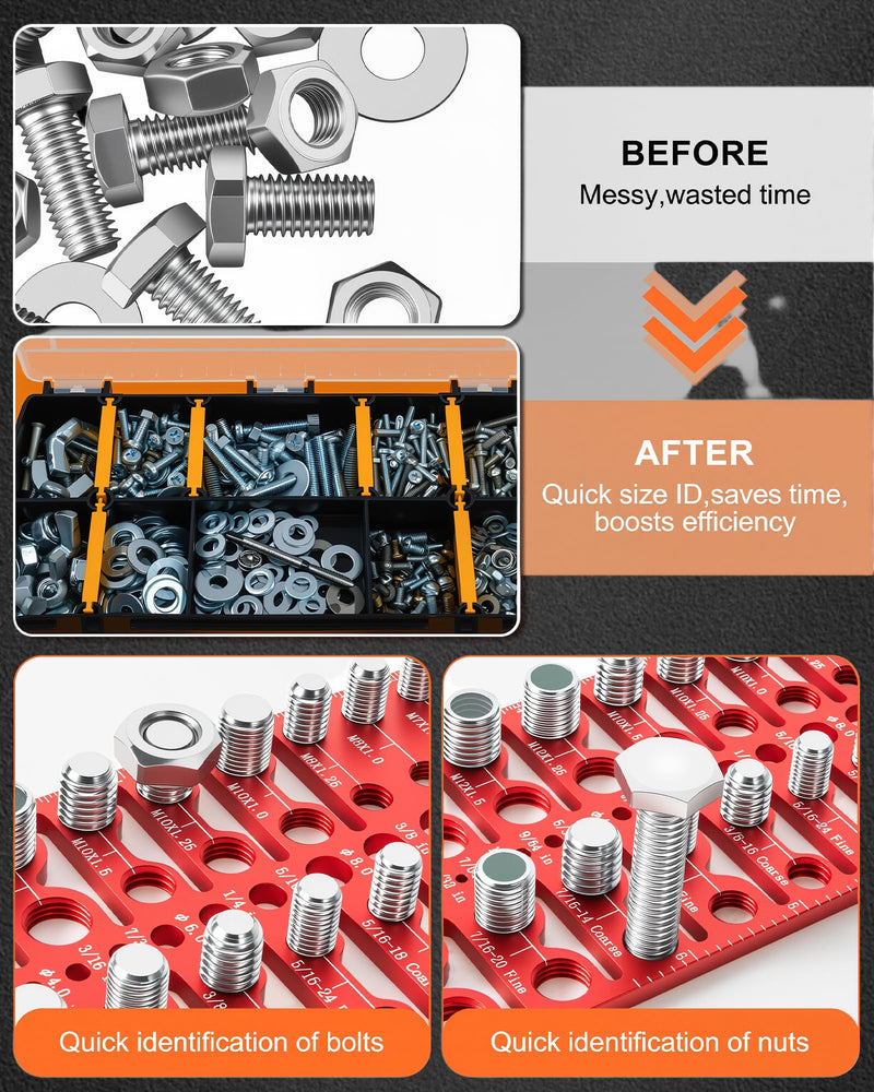 57 Pcs Nut and Bolt Thread Checker - 21 Standard + 17 Metric Thread Gauges | 19 Drill Bit Gauges, Wall-Mountable Bolt Size Finder for Fastener & Drill Bit Identification