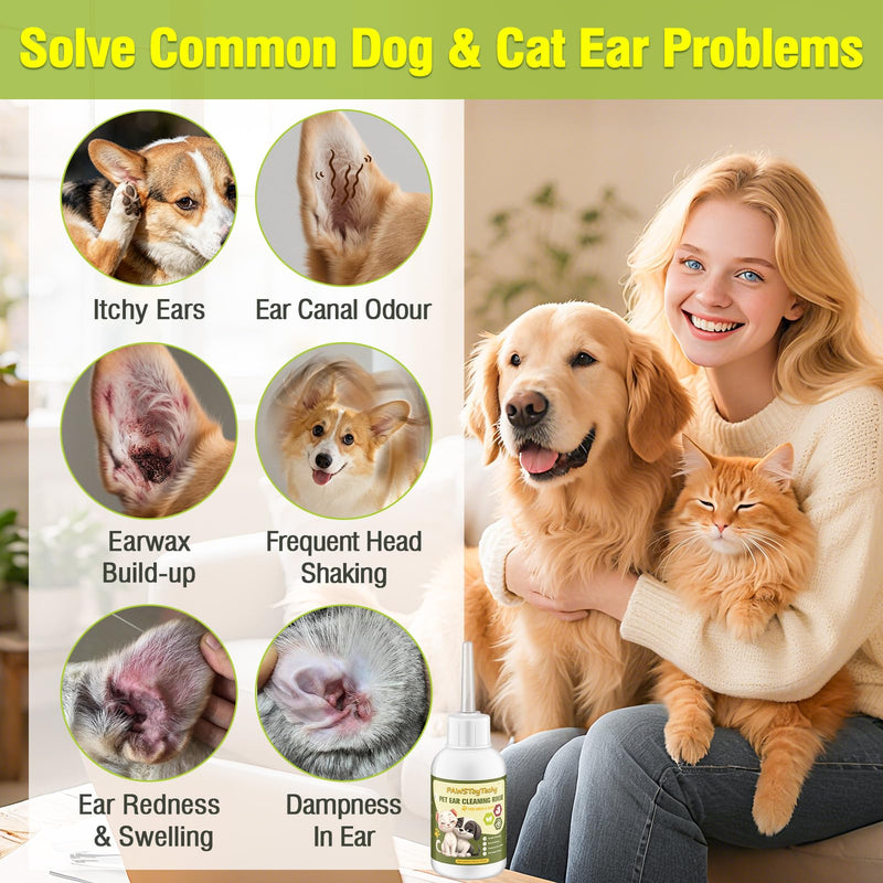 Pet Ear Cleaner Drops for Dogs & Cats - Gentle Ear Cleaning Solution for Deodorizing & Wax Removal, Safe for Pets & Humans 2PACKS/4 OZ D