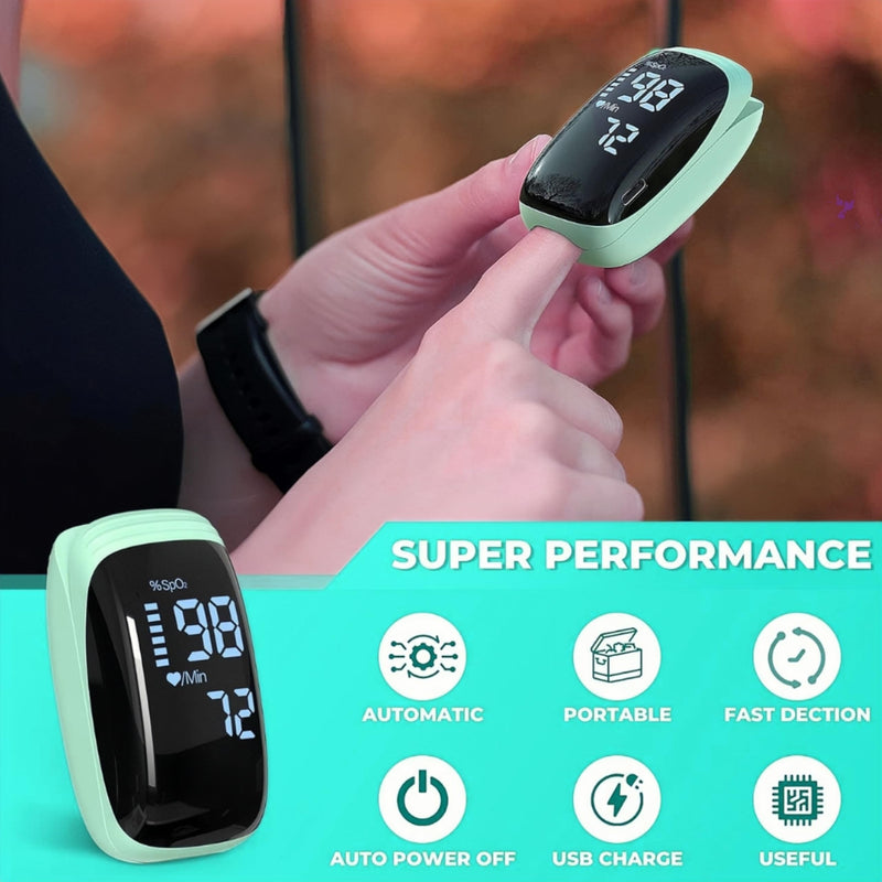 Pulse Oximeter, Blood Oximeter, Fingertip Pulse Oximeter, Rechargeable Pulse Oximeter, Accurate Rapid Blood Oximeter SpO2 Readings Outdoor Sports Home Use （green）
