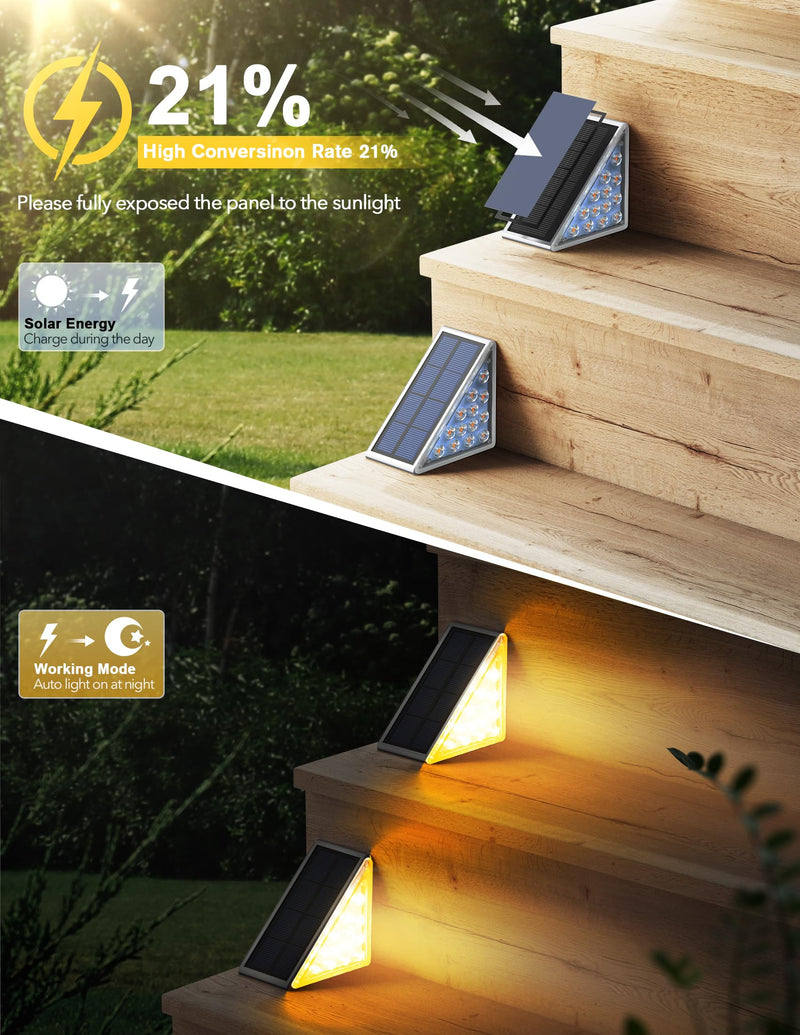 8PK Solar Step Lights, Outdoor Decor Stair Lights Deck Light Waterproof IP67 Solar Lights for Deck, Yard, Patio, Garden, Walkways, Front Door, Pathway, Driveway, Porch Warm White 8 Pack