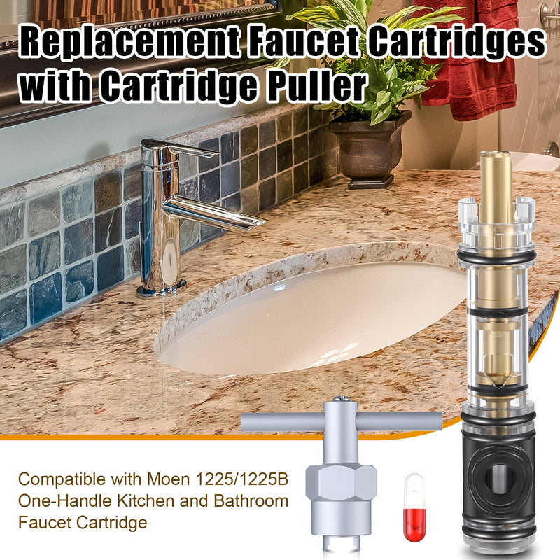 2 Pcs Dual Seal Cartridge Replacement Compatible with Moen 1225/1225B, 1 Pc Cartridge Puller Replacement for 104421, One Handle Lavatory and Bathroom Faucet Cartridges Kit for Shower