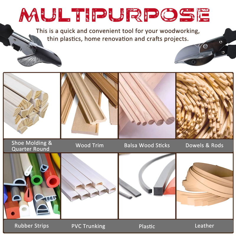JAVIKA Multi Angle Miter Cutter, Wiring Duct Shears Cutting 45-120 Degree | Angular Scissor Soft Wood, Plastic, PVC, Rubber Materials Molding and Trim, Chamfer and Quarter Round Cutters