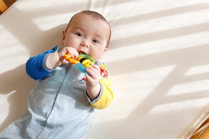 Sassy TYSA80679 Tooth Hardening Rattle for 3 Months Old and Up, Various Tactile Sensations, Bumble Bite Fan - NewNest Australia