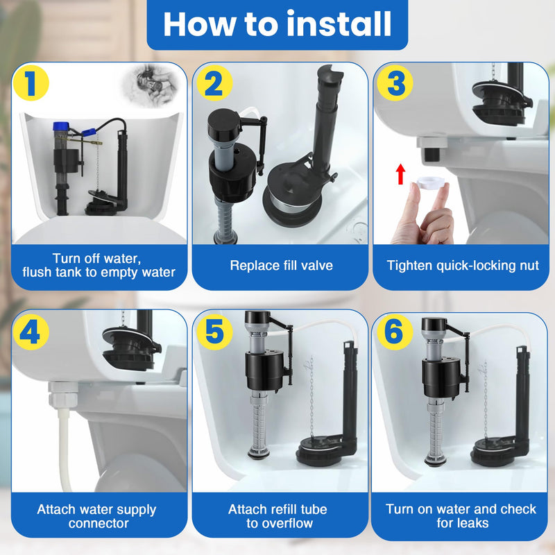 Saillong Universal Toilet Tank Replacement Kit, Include Toilet Fill Valve, 2 Inch Low Flow Toilet Rubber Flapper, Side Mount Toilet Flush Brass Handle(Dark Grey, Black,1 Set) Dark Grey, Black 1