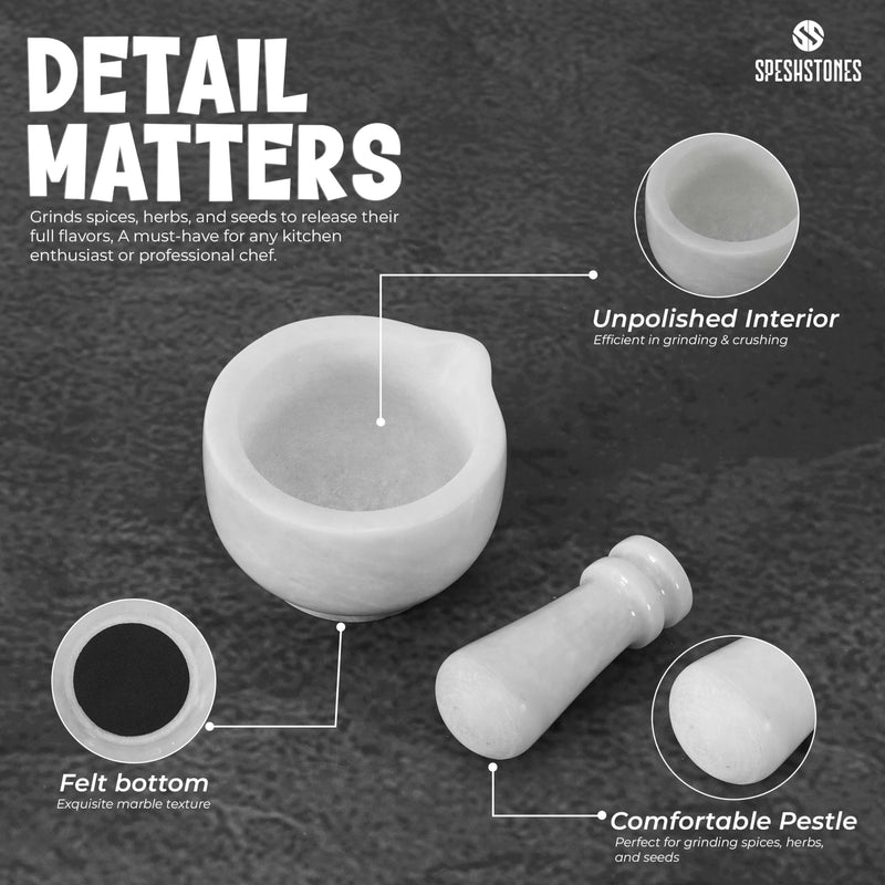 Marble Mortar and Pestle Set Handmade 3 Inch White Stone Pill Crusher Fine Powder - Spice Grinder Manual for Kitchen Decor, Herb Grinding Bowl & Small Garlic Crusher