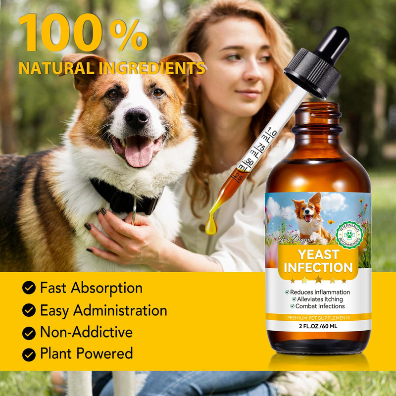 Yeast Infection Treatment for Dogs - Natural Anti Yeast Drops, Ear & Skin Itch Relief, Allergy Symptom Relief, Reduces Inflammation, with Multivitamins Probiotics, 2.02 Oz 1 PC