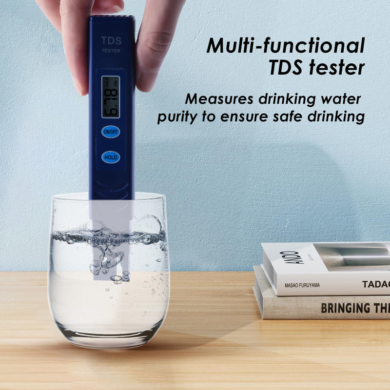 TDS Water Tester, 3 in 1 Drinking Water Tester, 0-9990 PPM Meter Water Quality Tester, Portable Water Tester for Drinking Water, TDS Meter Digital Water Tester, 1 Pack, Deep Blue