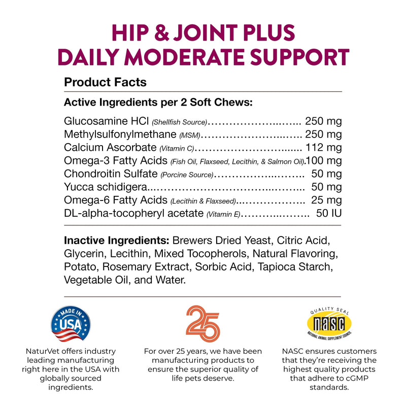 NaturVet Hip & Joint Plus Soft Chew (Bag) 120 ct
