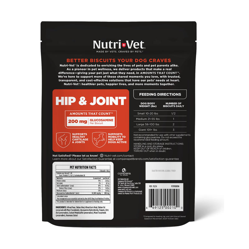 Nutri-Vet Hip & Joint Biscuits for Dogs, Tasty Glucosamine Treat, Puppy Supplements, Dog Joint Supplement, Small Sized Biscuit with 200mg Glucosamine, Puppy Essentials, Peanut Butter Flavor, 16 oz 16 Ounce (Pack of 1)