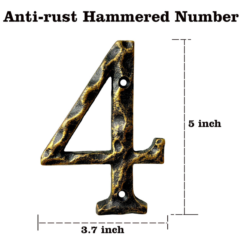 5-Inch House Numbers & Letters -Cast Iron Anti-Rust Mailbox Numbers-Address Number for Home, Office, or Business/Bronze/Number 4