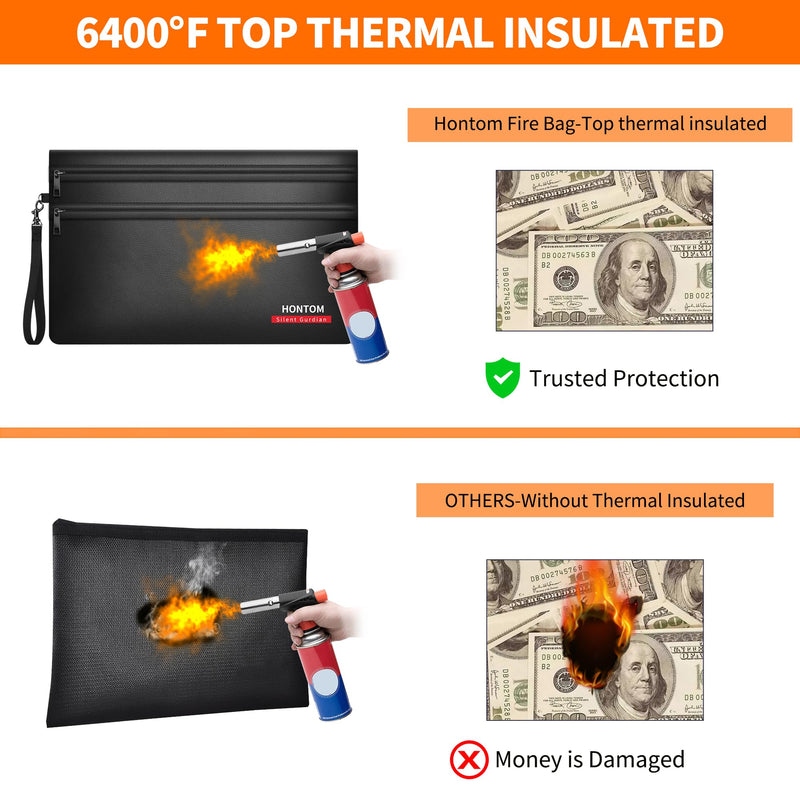 6400℉ Fireproof Money Bags 2 Pack with Hidden Dual Zipper, 11x7.5 Inch Fireproof Cash Wallet with 12 Layers Heat Insulated, Fire Safe Pouch with Valuables for Passports, Jewellery, Bill etc. Black Small - NewNest Australia