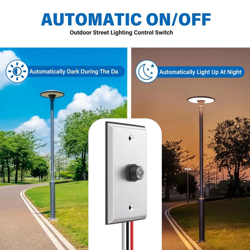 FlyGeneral 2 Pack Photocell Light Sensor for Outdoor Lighting 120V | Dusk to Dawn Photo Control with Wall Plate, Replaces Old Post Eye Sensor for Exterior, Garage and Apartment Lights