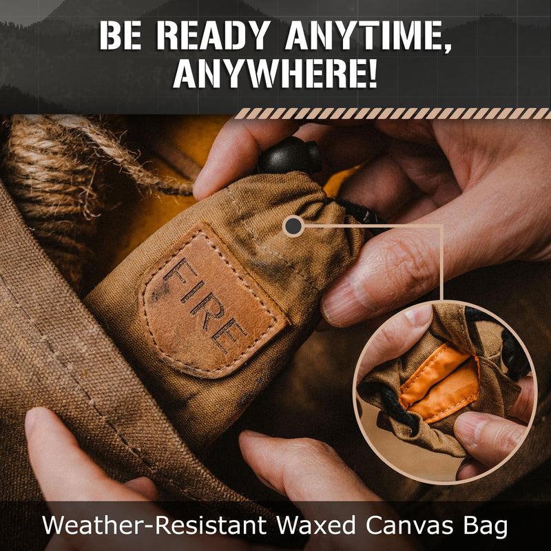 Mini Emergency Fire Starter Kit 4.5” x 2.5” x 1”, 2.5oz - Compact All-Weather Survival Fire Making Kit with Ferro Rod, Cerastrike Ceramic Scraper, Tinder Tabs & Canvas Storage Bag