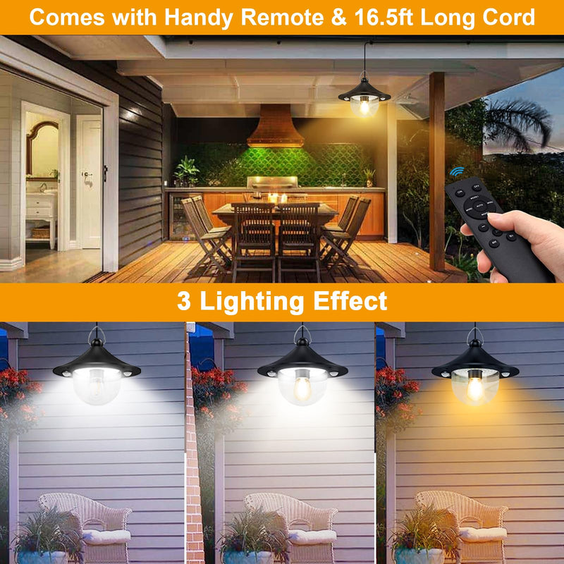 Auzev Solar Shed Light Indoor Outdoor Pendant Lights Solar Powered with 2 Motion Sensor, Waterproof Solar Hanging Lamp for Porch, Inside Home, Farmhouse, Gazebo, Chicken Coop, Daytime Available Black 1Pack