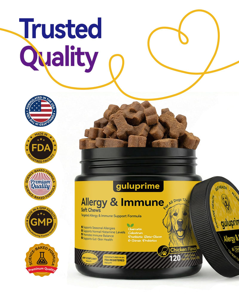 Dog Allergy Relief Chews – Seasonal Allergy Support for Dogs with Environmental Sensitivities, Immune & Gut Health Soft Chews for Allergy-Prone Dogs CK