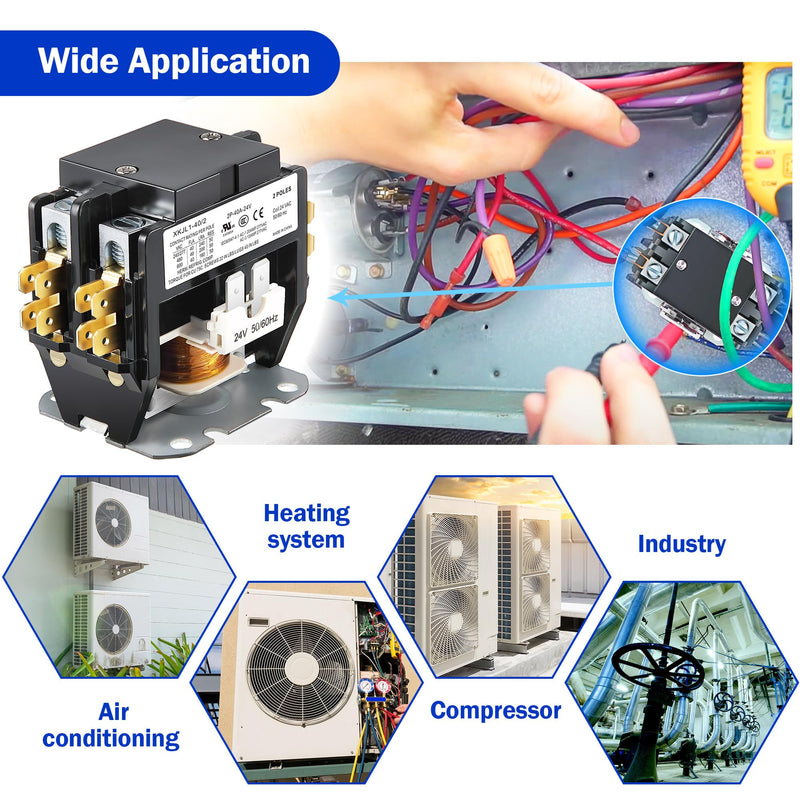 Dreyoo 2 Pcs 24V Coil 40A 2 Pole Air Conditioner Contactor, UL Certified HVAC Motor Contactor, Air Conditioner Replacement Relay, Compatible with C230b, Heat Pump, Refrigeration Systems