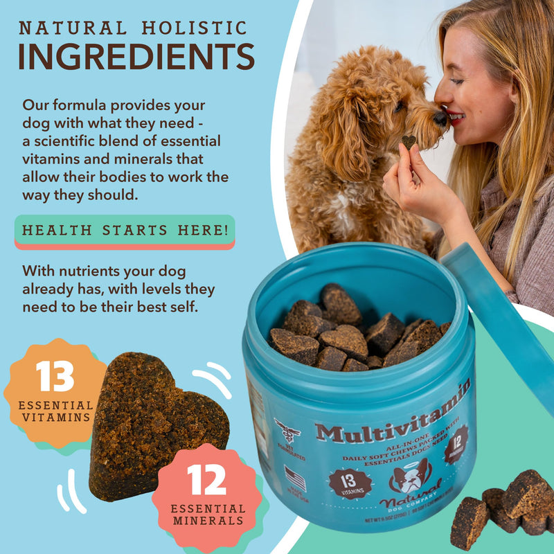 Natural Dog Company Multivitamin Supplement Chews + Skin & Coat Supplement Chews for Dogs - Comprehensive Nutritional Care for Healthy Skin, Shiny Coat, Joint Support, and Immune System Boost - PawsPlanet Australia