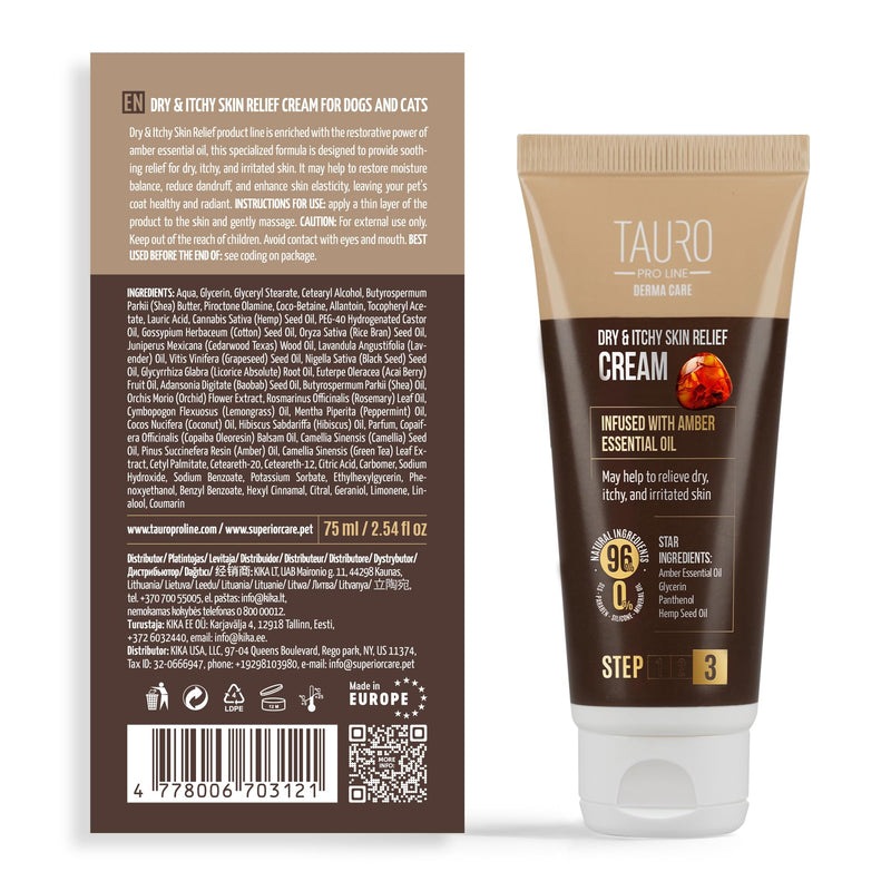 Tauro Pro Line Dog Itchy Skin Relief Cream – Dog Moisturizer for Dry, Itchy Skin – Soothes Itching & Rashes, Gentle for Cats & Puppies (Derma Care 2.5 Fl Oz) Itch Relief Cream