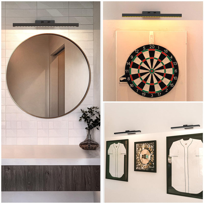 PESUTEN Picture Light Battery Operated, 16in Wireless Art Light for Paintings CCT Dimmable Recharging Battery Picture Light with Remote Control for Gallery Dartboard Art Bedroom Bathroom Black - NewNest Australia