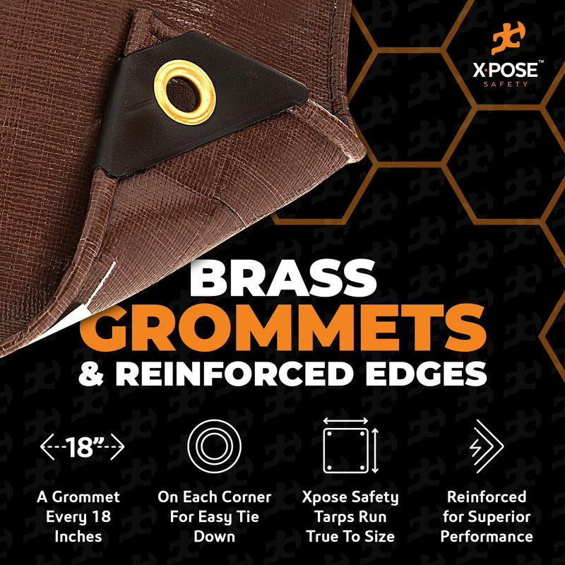 6' x 8' Super Heavy Duty 16 Mil Brown Poly Tarp Cover - Thick Waterproof, UV Resistant, Rip and Tear Proof Tarpaulin with Grommets and Reinforced Edges - by Xpose Safety 6' x 8'