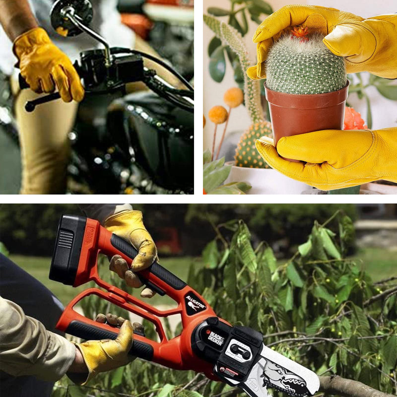 Leather Work Gloves for Men & Women, Reinforced Durable Gardening Gloves,Cowhide Work Gloves,Puncture & Cut Resistant Golden Large